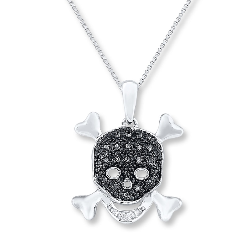 Main Image 1 of Skull & Crossbones Necklace 1/15 ct tw Diamonds Sterling Silver 18"