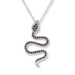 Black Diamond Snake Necklace 1/6 carat tw 10K Rose Gold 18"