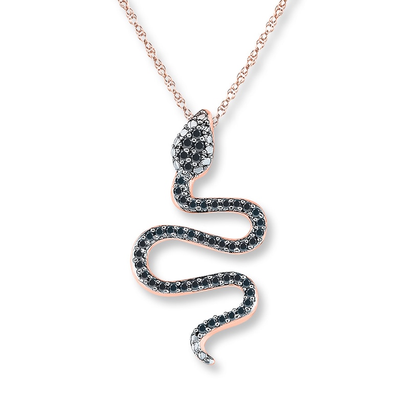 Main Image 1 of Black Diamond Snake Necklace 1/6 carat tw 10K Rose Gold 18"