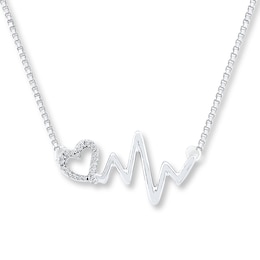 Heartbeat Necklace 1/20 ct tw Diamonds Sterling Silver 18&quot;