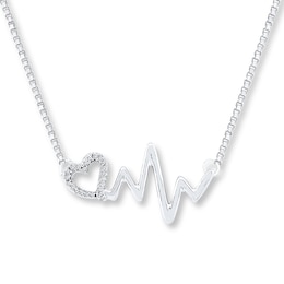 Heartbeat Necklace 1/20 ct tw Diamonds Sterling Silver 18"