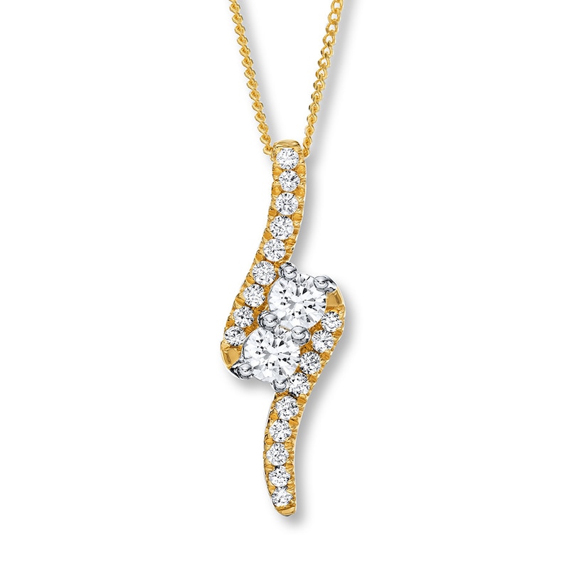 Main Image 1 of Ever Us Two-Stone Necklace 1 ct tw Diamonds 14K Yellow Gold