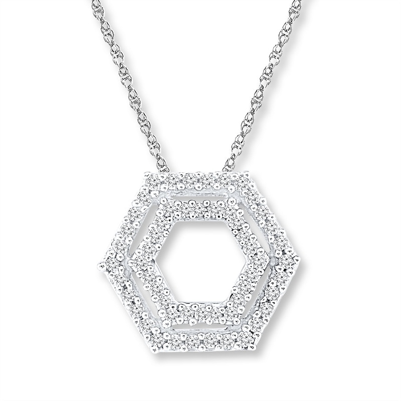 Main Image 1 of Hexagon Necklace 1/10 ct tw Diamonds 10K White Gold 18"