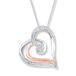 Heart Necklace Diamond Accents Sterling Silver & 10K Rose Gold 18&quot;