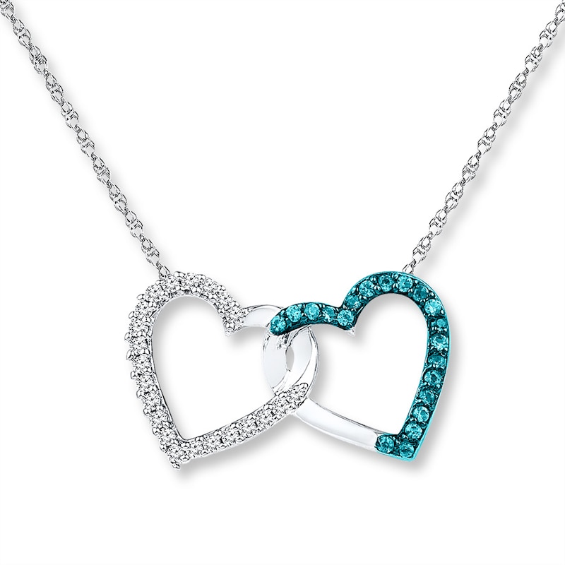 Heart Necklace 1/6 ct tw Blue & White Diamonds Sterling Silver 18"