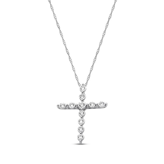 Diamond Cross Necklace 1/3 ct tw Round-cut 10K White Gold 18"