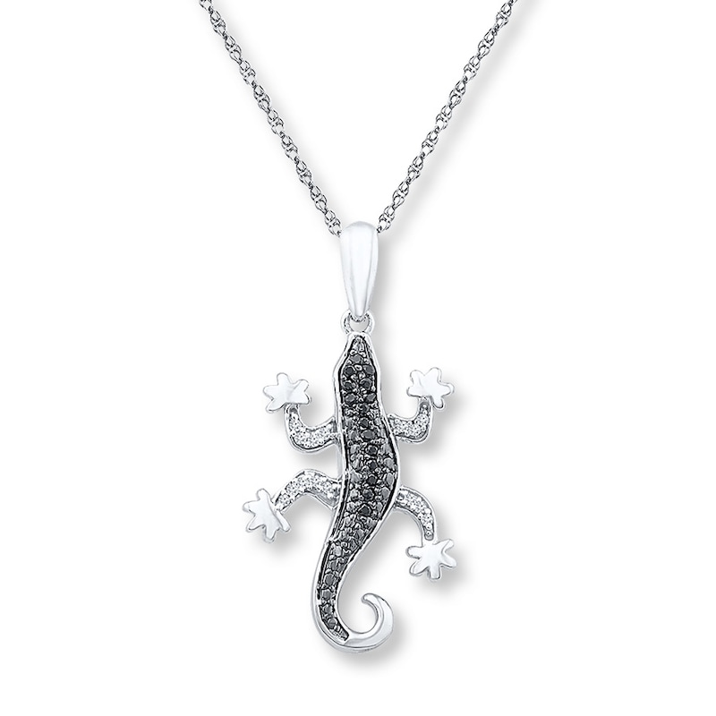Diamond Lizard Necklace 1/15 ct tw Round-cut Sterling Silver 18"