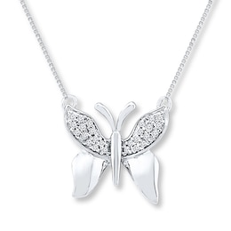 Diamond Butterfly Necklace 1/15 ct tw Round-cut Sterling Silver 18"