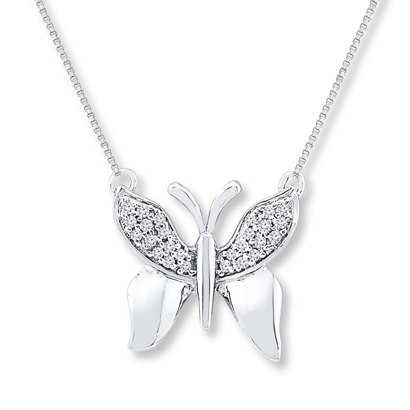 Main Image 1 of Diamond Butterfly Necklace 1/15 ct tw Round-cut Sterling Silver 18"