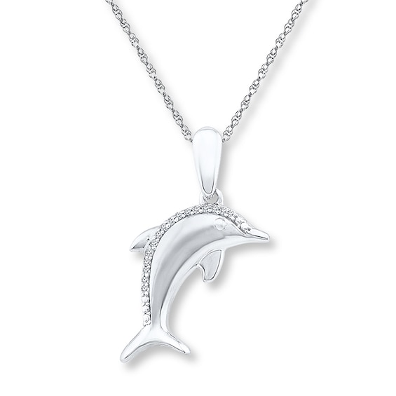 Diamond Dolphin Necklace Sterling Silver 18"