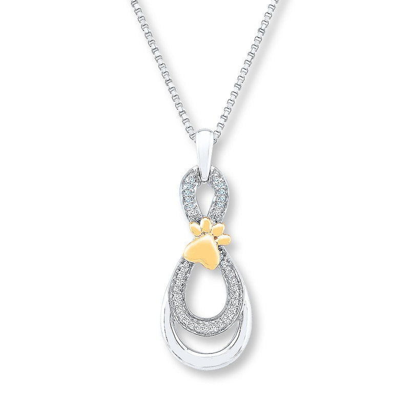 Diamond Paw Print Necklace 1/10 ct tw Sterling Silver & 10K Yellow Gold