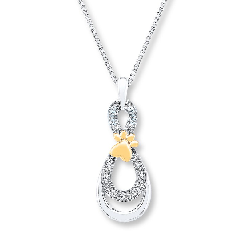 Diamond Paw Print Necklace 1/10 ct tw Sterling Silver & 10K Yellow Gold