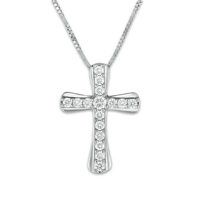 Main Image 1 of Cross Necklace 1/5 ct tw Diamonds 10K White Gold 18"