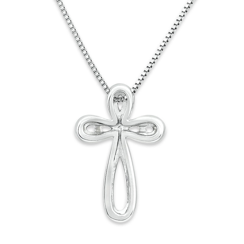Cross Necklace 1/8 ct tw Diamonds Sterling Silver & 10K Yellow Gold 18"