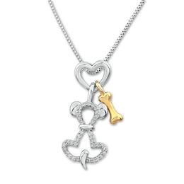Dog Necklace 1/10 ct tw Diamonds Sterling Silver & 10K Yellow Gold 18&quot;
