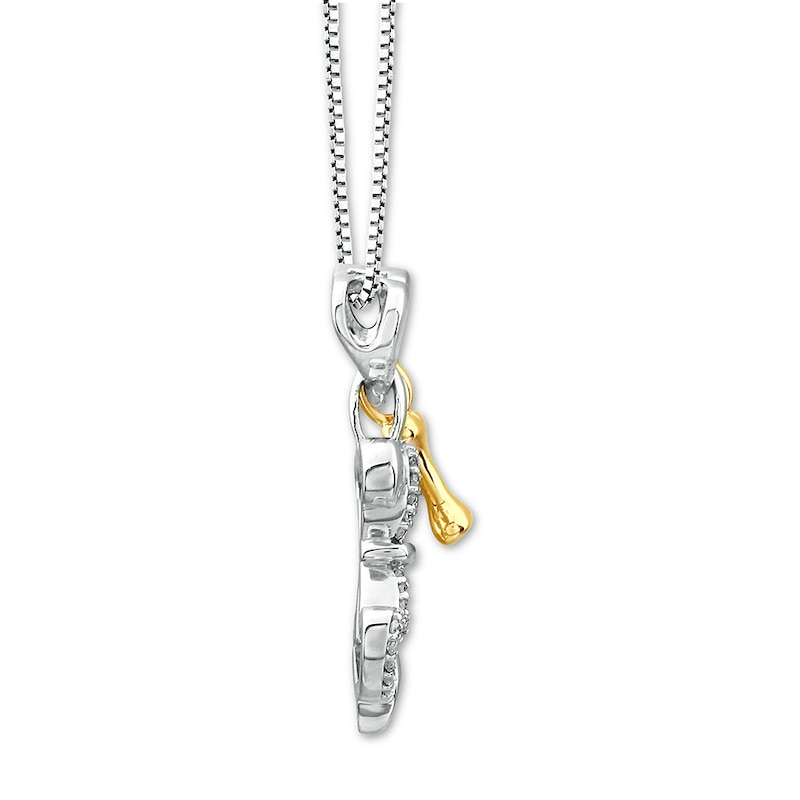 Dog Necklace 1/10 ct tw Diamonds Sterling Silver & 10K Yellow Gold 18"