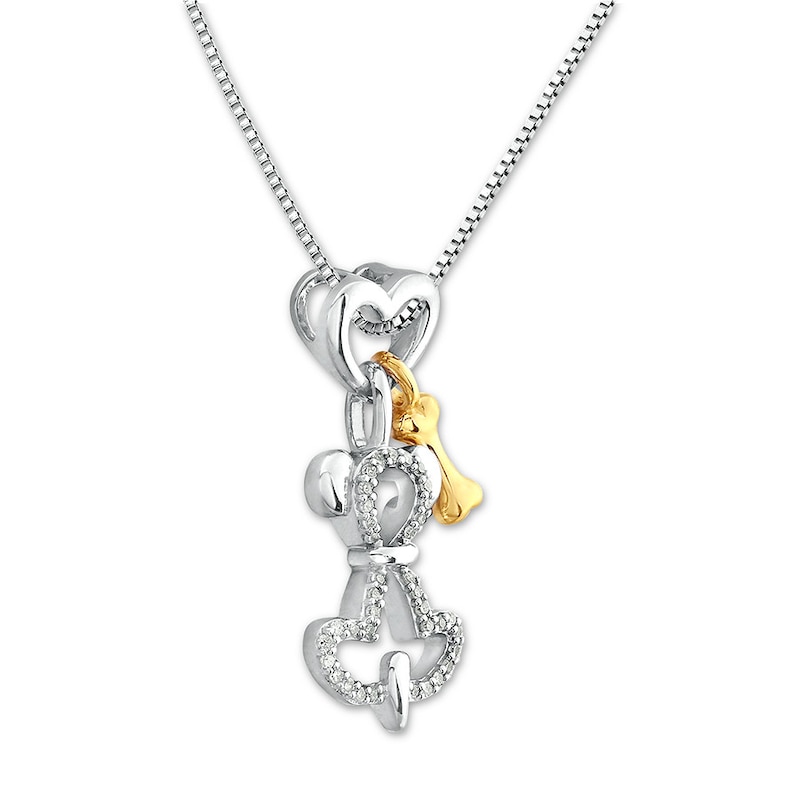 Dog Necklace 1/10 ct tw Diamonds Sterling Silver & 10K Yellow Gold 18"