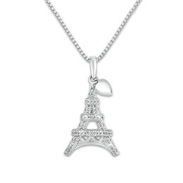 Eiffel Tower Necklace 1/10 ct tw Diamonds Sterling Silver 18&quot;