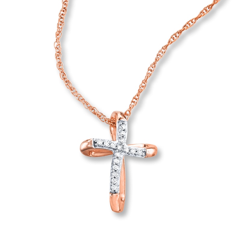 Diamond Cross Necklace 1/20 ct tw Round-cut 10K Rose Gold 18"