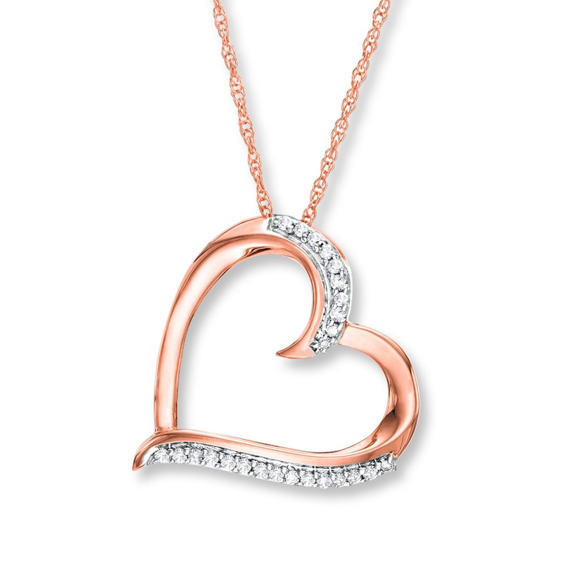 Main Image 1 of Diamond Heart Necklace 1/15 ct tw Round-cut 10K Rose Gold 18"