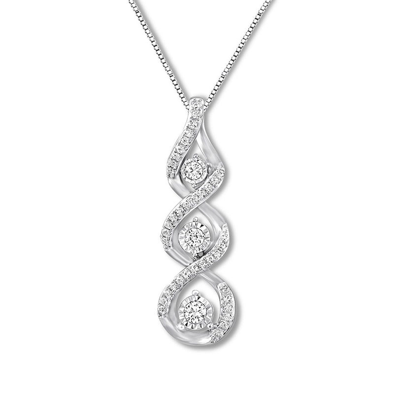Main Image 1 of Memories Moments Magic Diamond Necklace 1/4 ct tw Round-cut 10K White Gold 18"