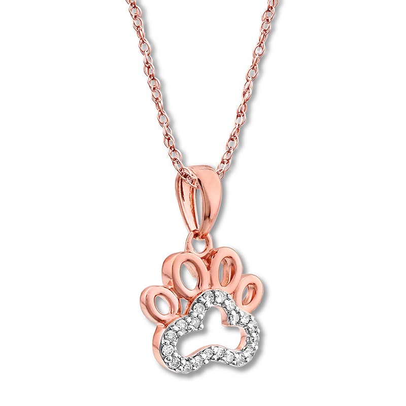 Diamond Paw Print Necklace 1/15 ct tw Round-cut 10K Rose Gold 18"