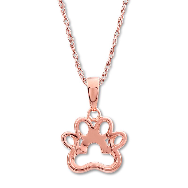 Diamond Paw Print Necklace 1/15 ct tw Round-cut 10K Rose Gold 18"