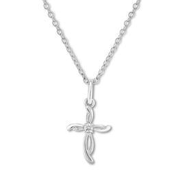 Diamond Cross Necklace Sterling Silver 18"