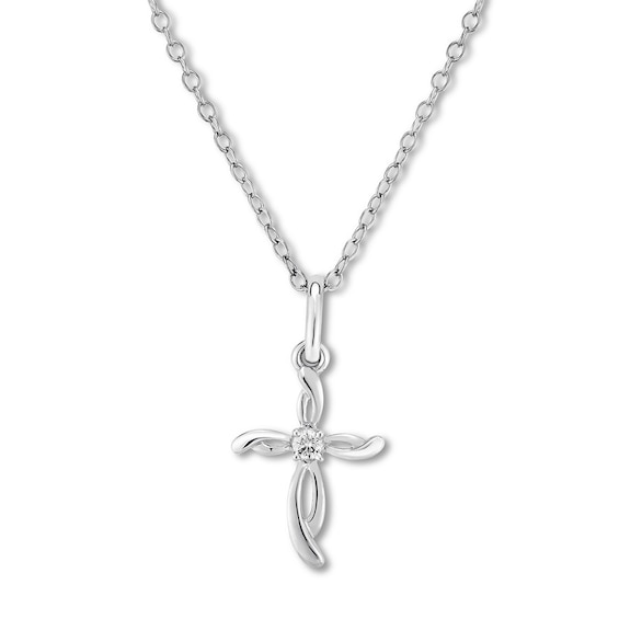 Diamond Cross Necklace Sterling Silver 18"