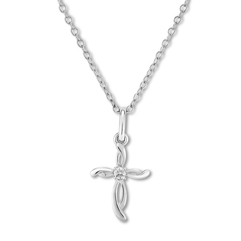 Main Image 1 of Diamond Cross Necklace Sterling Silver 18"