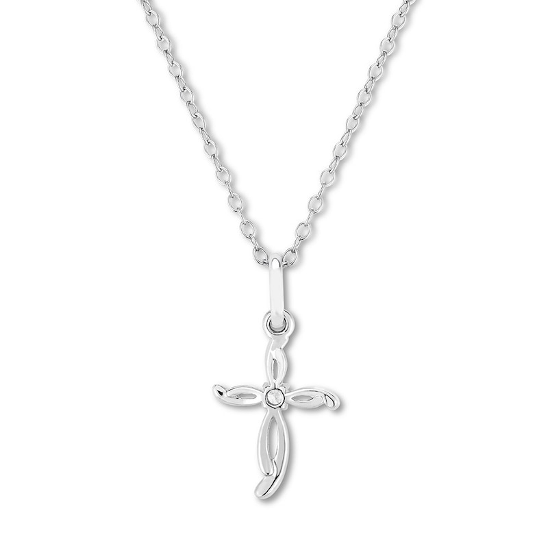 Main Image 3 of Diamond Cross Necklace Sterling Silver 18"