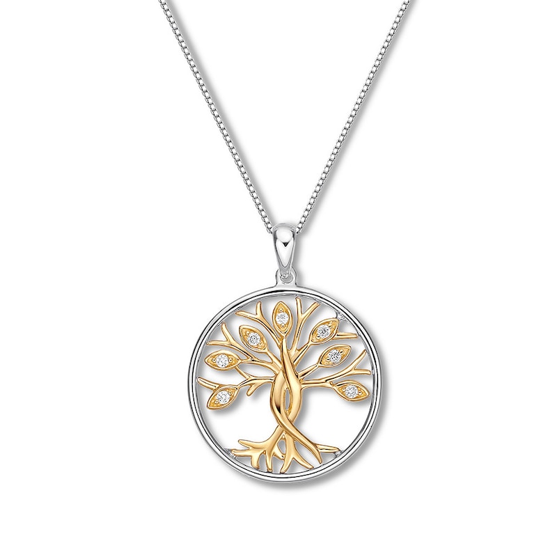Diamond Tree Necklace 1/15 ct tw Sterling Silver & 10K Yellow Gold