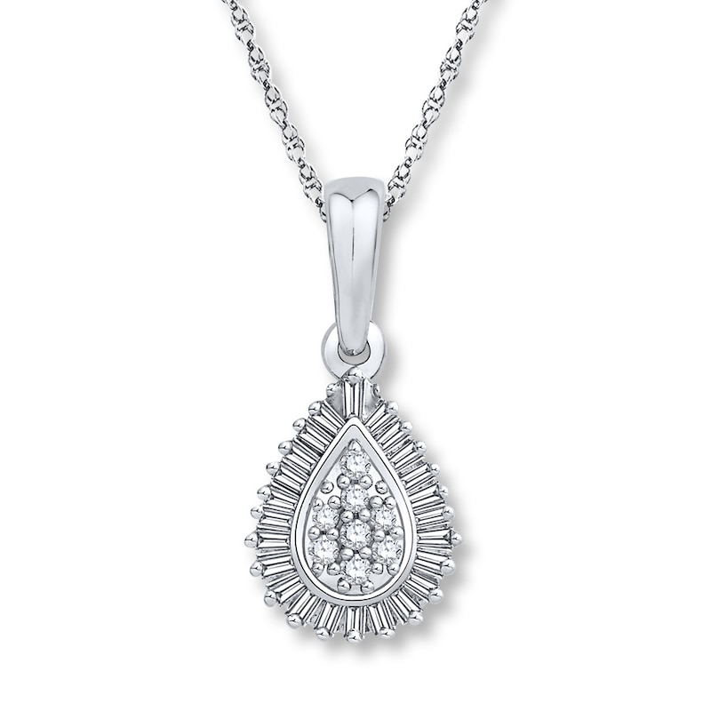 Main Image 1 of Diamond Necklace 1/8 ct tw Round & Baguette 10K White Gold 18"