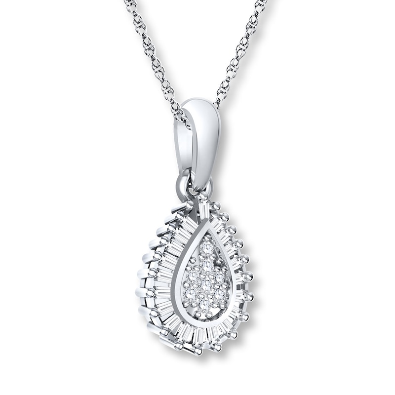 Main Image 2 of Diamond Necklace 1/8 ct tw Round & Baguette 10K White Gold 18"