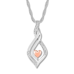 Diamond Heart Necklace Sterling Silver & 10K Rose Gold 18"
