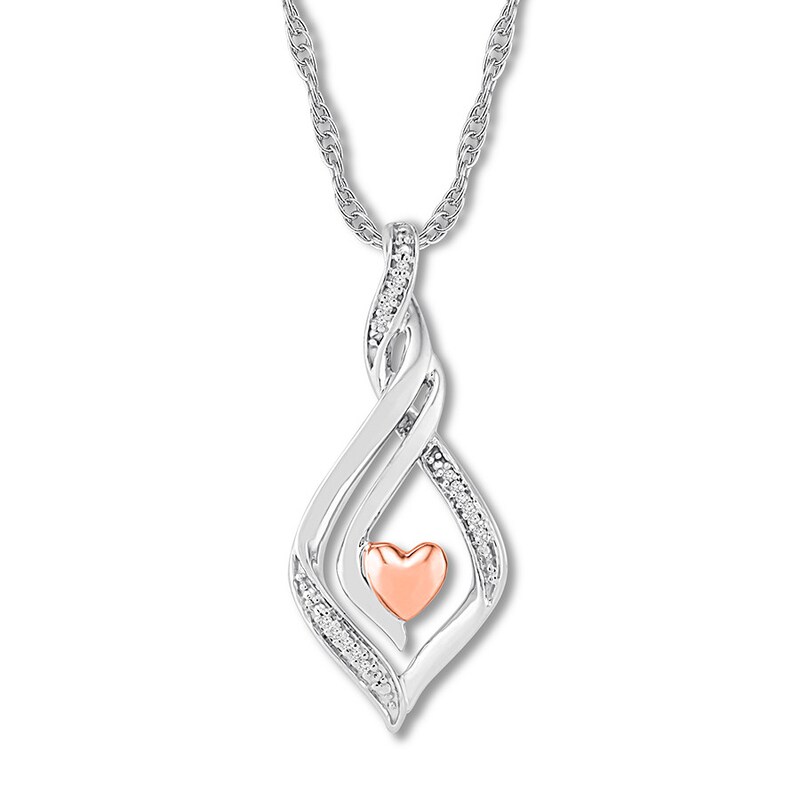 Main Image 1 of Diamond Heart Necklace Sterling Silver & 10K Rose Gold 18"