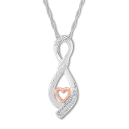 Diamond Heart Infinity Necklace Sterling Silver & 10K Rose Gold 18"