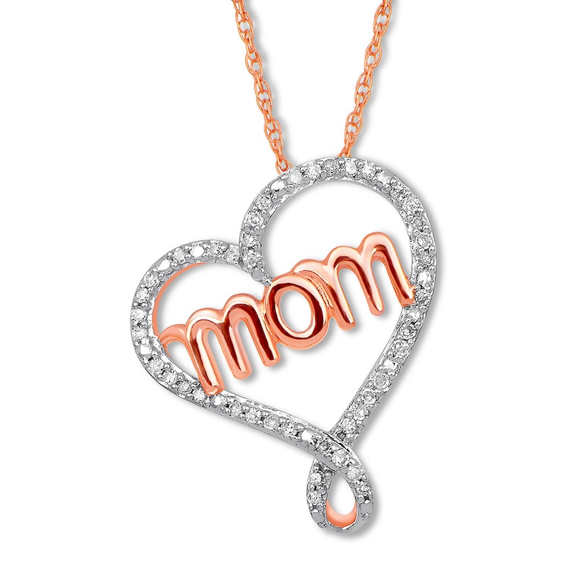Main Image 1 of Diamond Heart "Mom" Necklace 1/10 ct tw 10K Rose Gold 18"