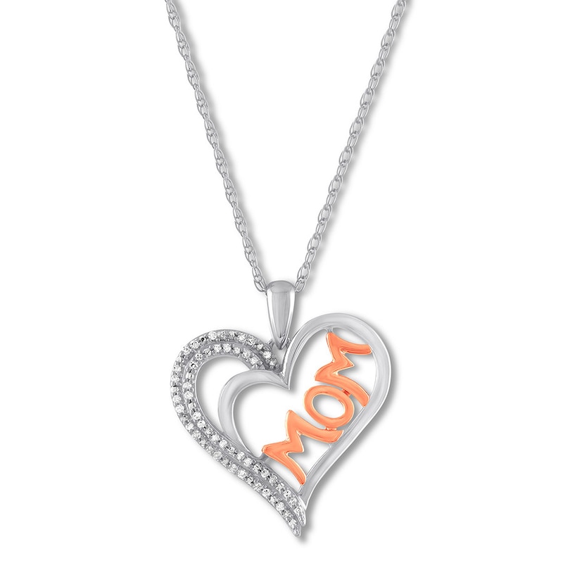 Mom Diamond Necklace 1/10 ct tw Sterling Silver & 10K Rose Gold