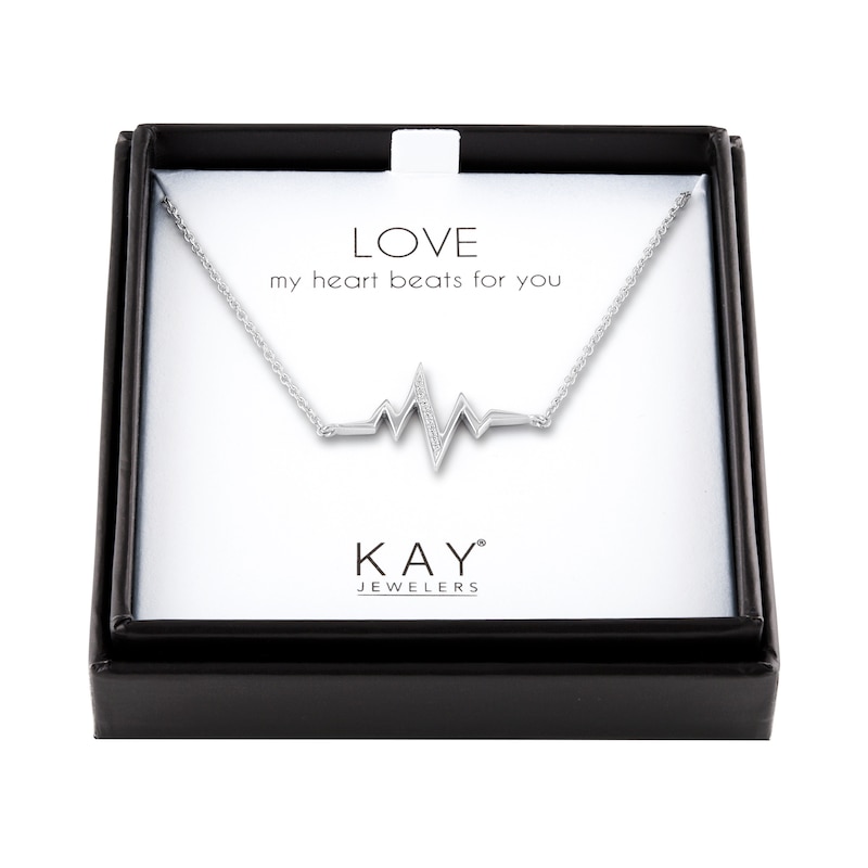 Main Image 1 of Heartbeat Necklace with Diamonds Sterling Silver