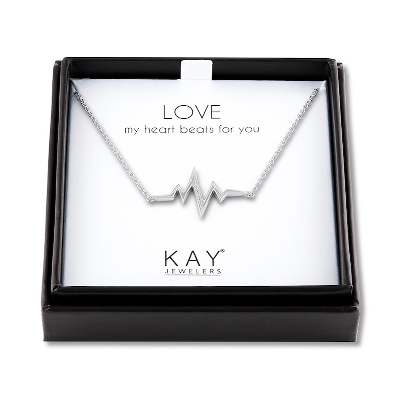 Main Image 4 of Heartbeat Necklace with Diamonds Sterling Silver