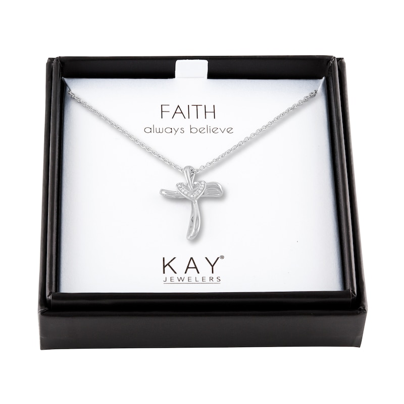 Cross and Heart Necklace with Diamonds Sterling Silver