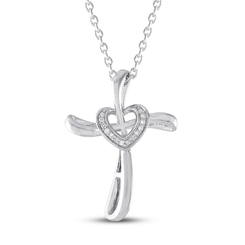 Cross and Heart Necklace with Diamonds Sterling Silver