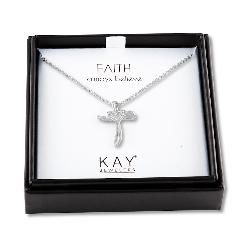 Cross and Heart Necklace with Diamonds Sterling Silver