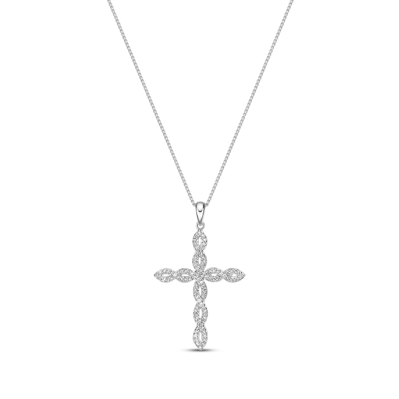 Diamond Cross Necklace 1/3 ct tw Round-cut 10K White Gold