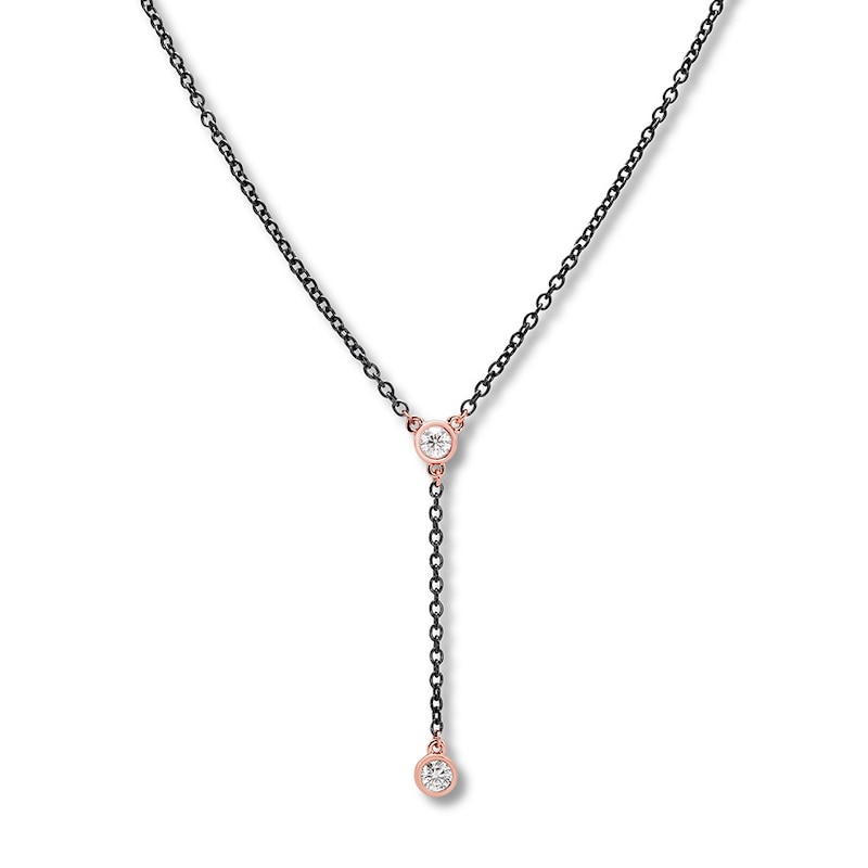 Bezel-Set Diamond Necklace 1/4 ct tw Stainless Steel & 10K Rose Gold 19"
