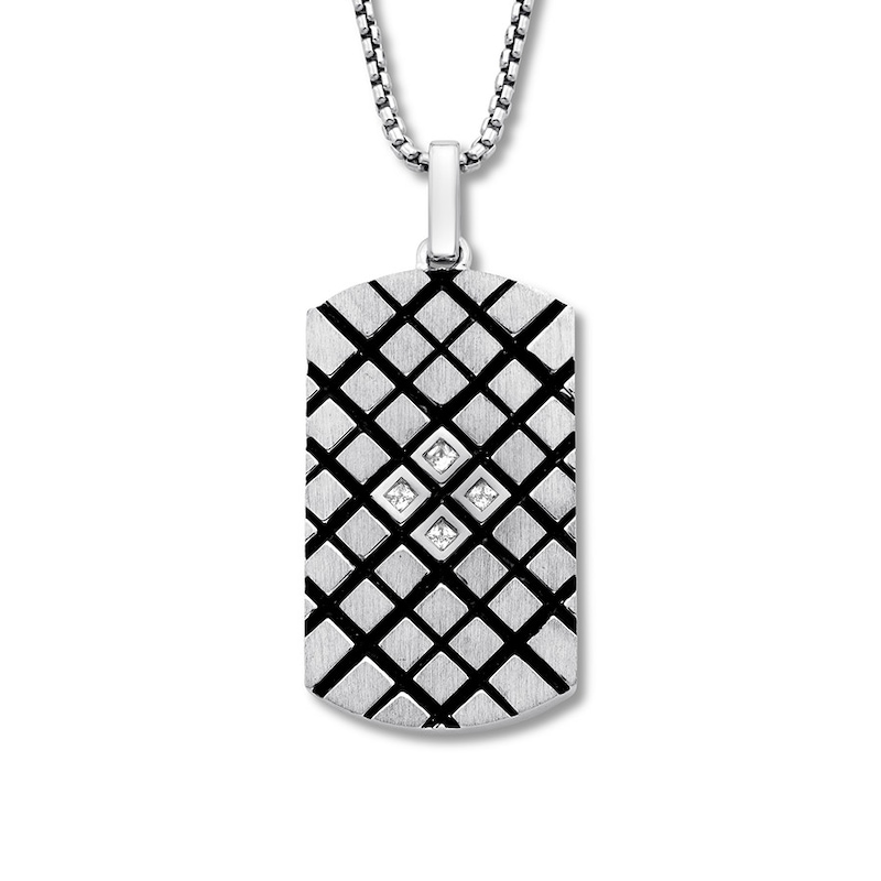 Main Image 1 of Men's Dog Tag Necklace 1/5 ct tw Diamonds Sterling Silver 18"