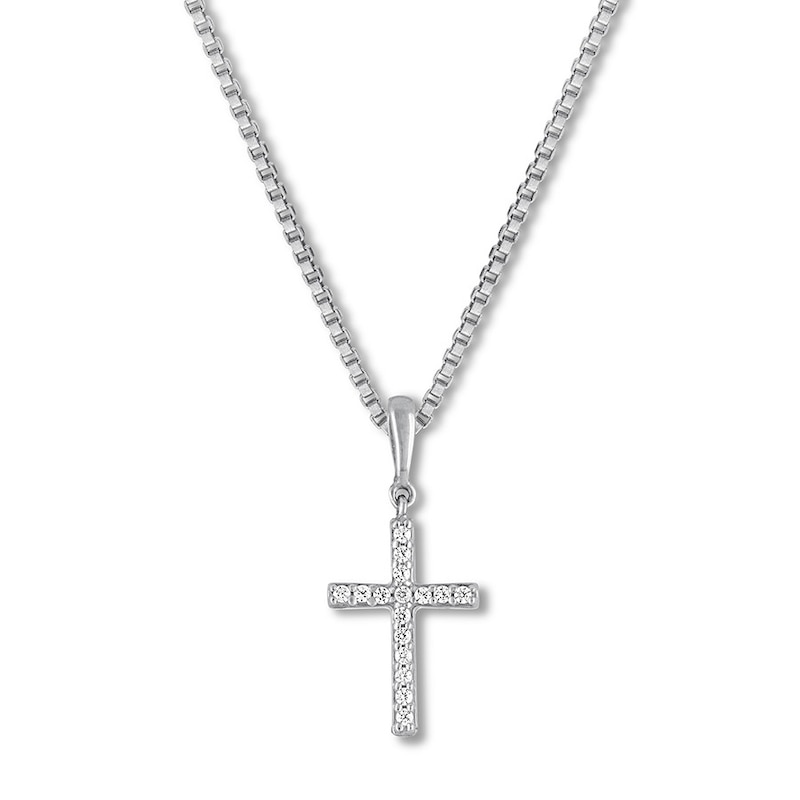 Main Image 1 of Diamond Cross Necklace 1/15 ct tw Round-cut 10K White Gold 18"