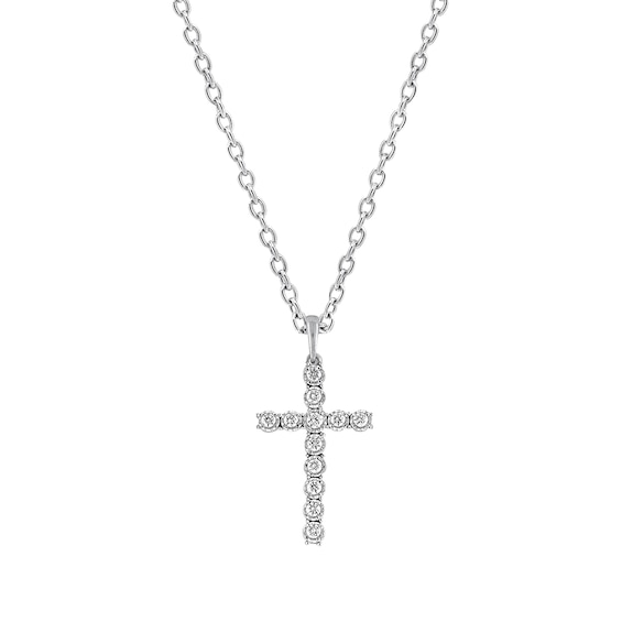 Diamond Cross Necklace 1/4 ct tw Round-cut 10K White Gold 18"