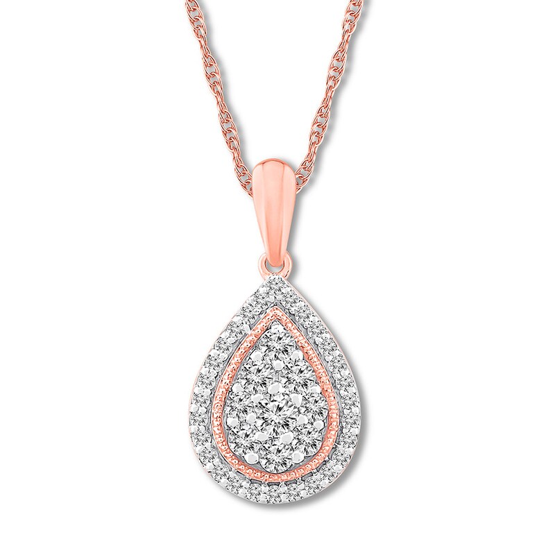 Diamond Teardrop Necklace 1/2 ct tw Round-cut 10K Rose Gold 18"